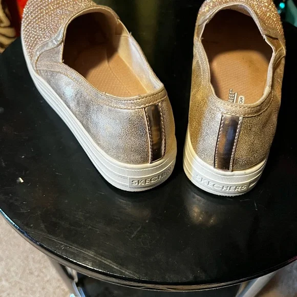 Skechers Women's Gold Glitter Slip-On Sneakers - Picture 2 of 5